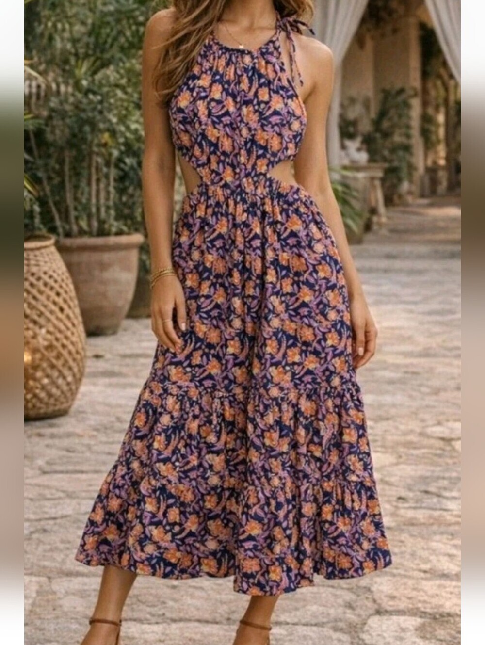 J Crew Maxi Dress Women's Large Floral Preppy Boho Tomato Girl Soft Girl